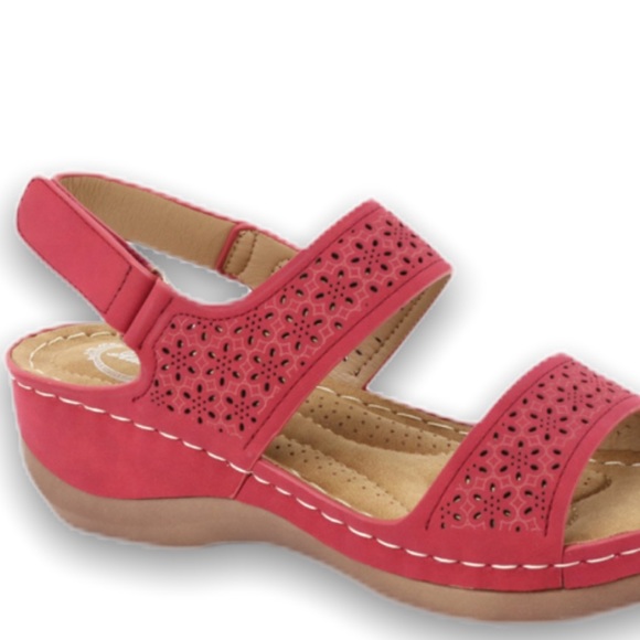 Italina Red Velcro Slingback Comfort Wedge Sandal - Picture 5 of 9